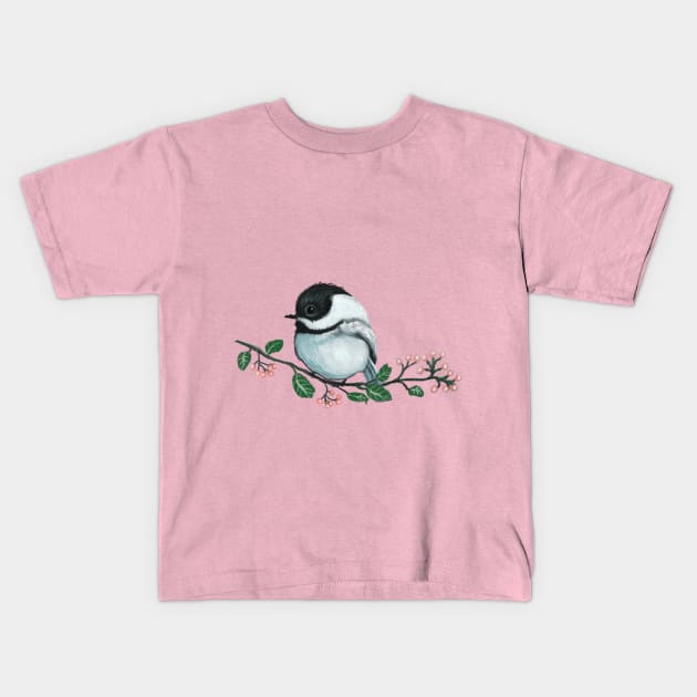 Black capped Chickadee Kids T-Shirt by Artofokan